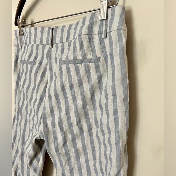 SHARAGANO Women’s Linen Blend Crop Blue Cream Stretchy Stripe Pants Size 6 - Picture 6 of 13